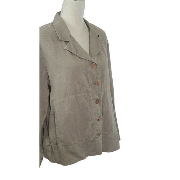 FLAX Womens S Top Jacket Cardigan Button Up Brown 100% Linen Long Sleeves - Picture 8 of 11